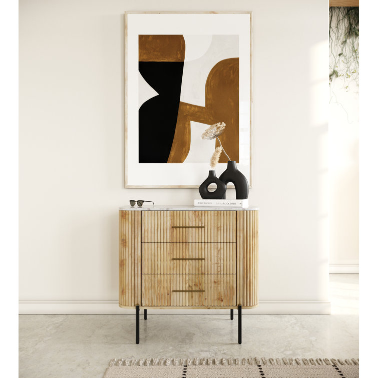 Carmela White Marble & Mango Wood 3 Drawer Dresser