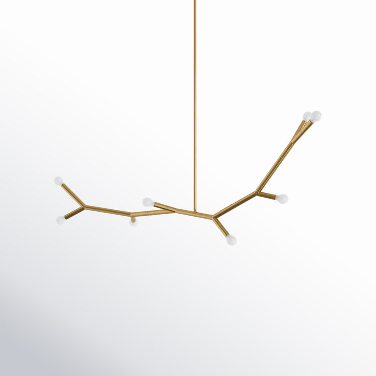 Aged Brass 8-Light Linear Metal Chandelier
