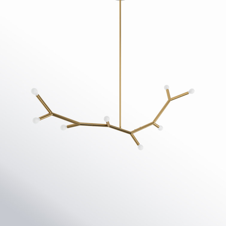 Aged Brass 8-Light Linear Metal Chandelier
