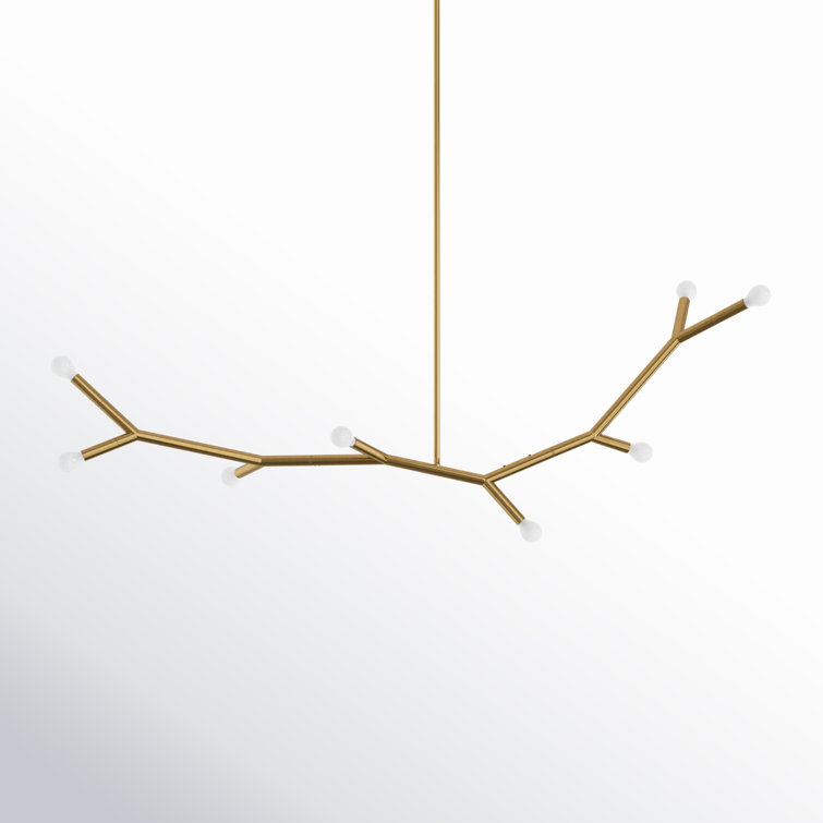 Aged Brass 8-Light Linear Metal Chandelier