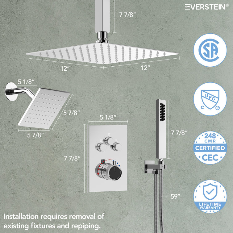 Chrome Dual Showerheads Thermostatic Shower Faucet with Handheld