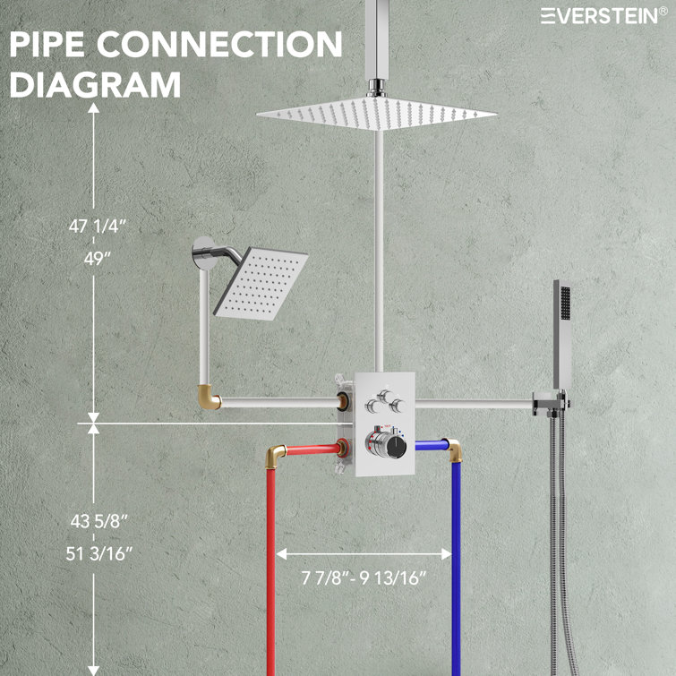 Chrome Dual Showerheads Thermostatic Shower Faucet with Handheld