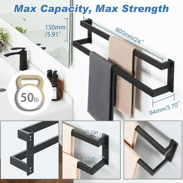 Matte Black Stainless Steel 24" Double Wall Mounted Towel Bar