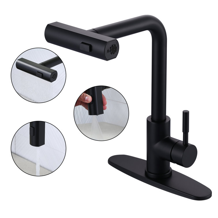 Matte Black Stainless Steel Pull Down Kitchen Faucet with Spray