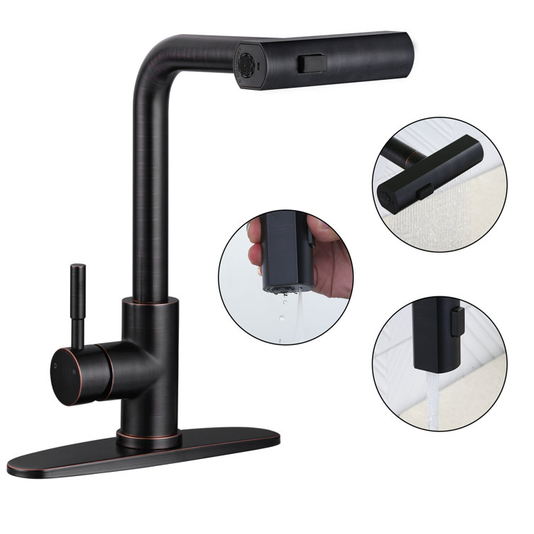 Oil Rubbed Bronze Single Handle Pull Down Kitchen Faucet with 360° Swivel
