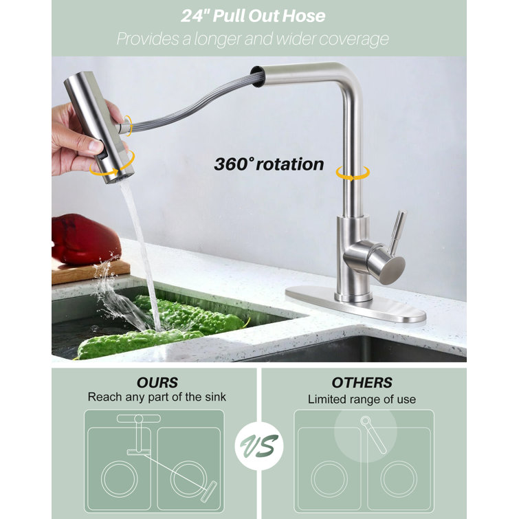 Brushed Nickel Single Handle Pull Down Kitchen Faucet with 3-Mode Spray