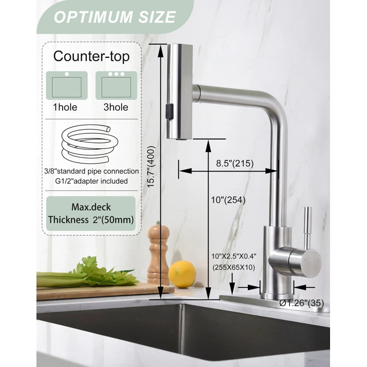 Brushed Nickel Single Handle Pull Down Kitchen Faucet with 3-Mode Spray