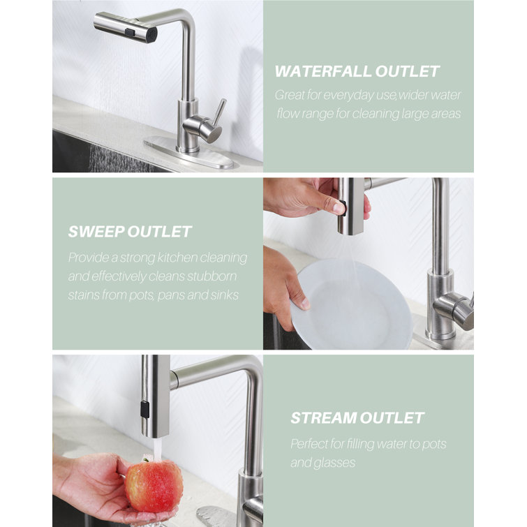 Brushed Nickel Single Handle Pull Down Kitchen Faucet with 3-Mode Spray