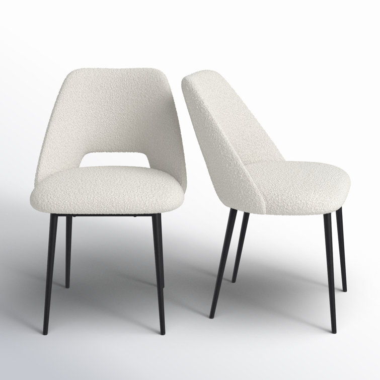 White Boucle Upholstered Side Chair with Metal Legs, Set of 2