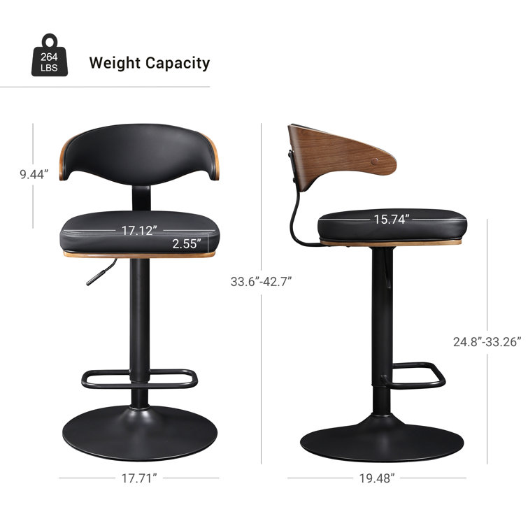 Tall Black Adjustable Swivel Barstool with Leather Seat