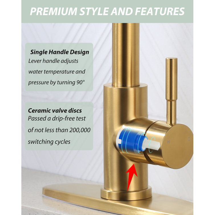 Brushed Gold Stainless Steel Pull Down Kitchen Faucet with Spray