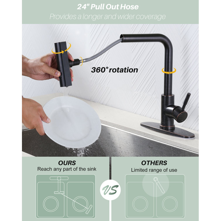 Oil Rubbed Bronze Single Handle Pull Down Kitchen Faucet with 360° Swivel