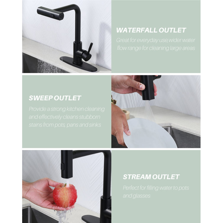 Matte Black Stainless Steel Pull Down Kitchen Faucet with Spray