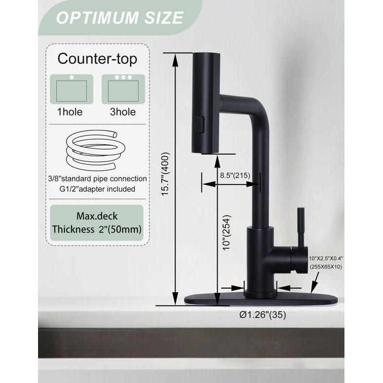 Matte Black Stainless Steel Pull Down Kitchen Faucet with Spray