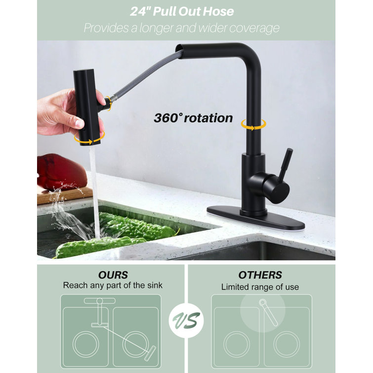 Matte Black Stainless Steel Pull Down Kitchen Faucet with Spray