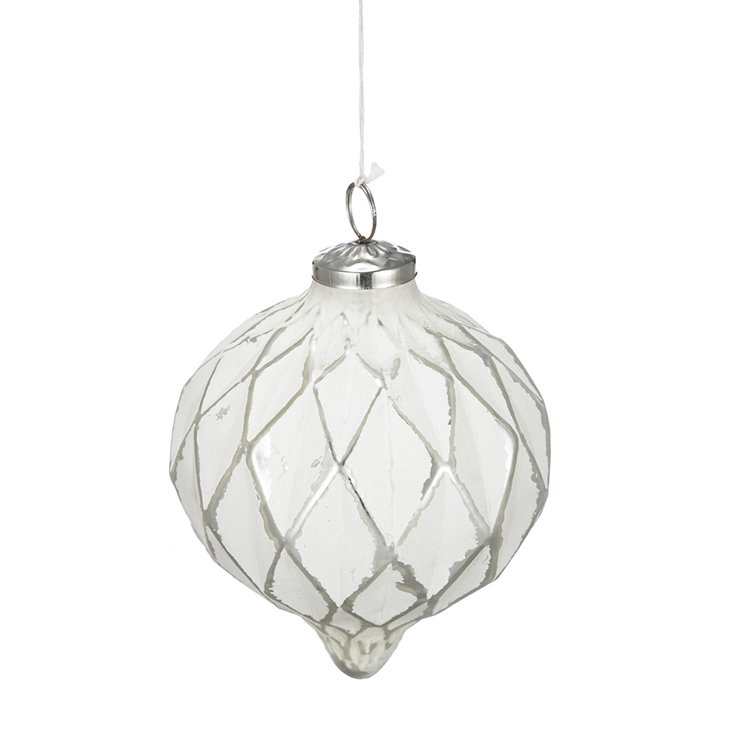 White and Silver Mercury Glass Diamond Onion Ornament Set