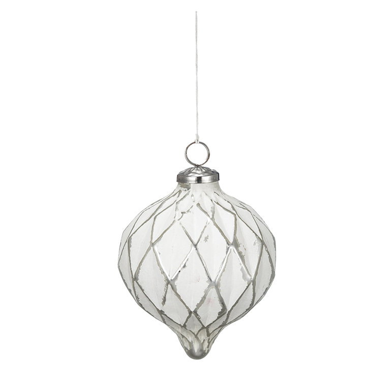 White and Silver Mercury Glass Diamond Onion Ornament Set