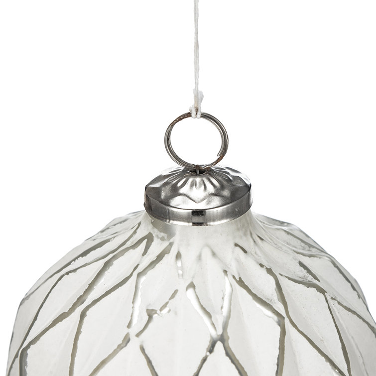 White and Silver Mercury Glass Diamond Onion Ornament Set