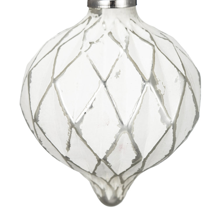 White and Silver Mercury Glass Diamond Onion Ornament Set