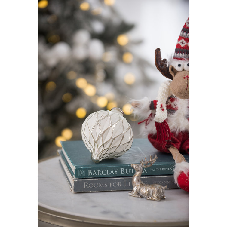 White and Silver Mercury Glass Diamond Onion Ornament Set