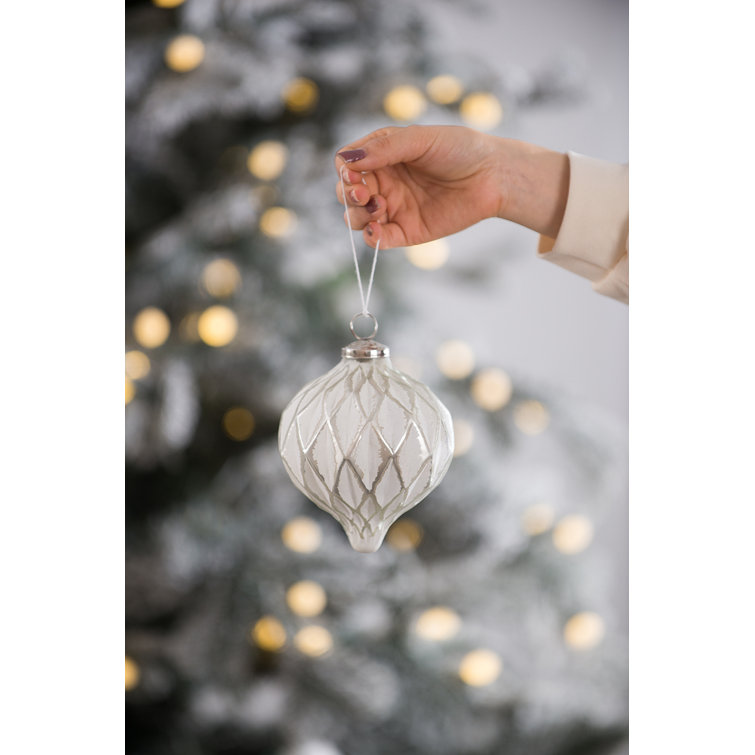 White and Silver Mercury Glass Diamond Onion Ornament Set