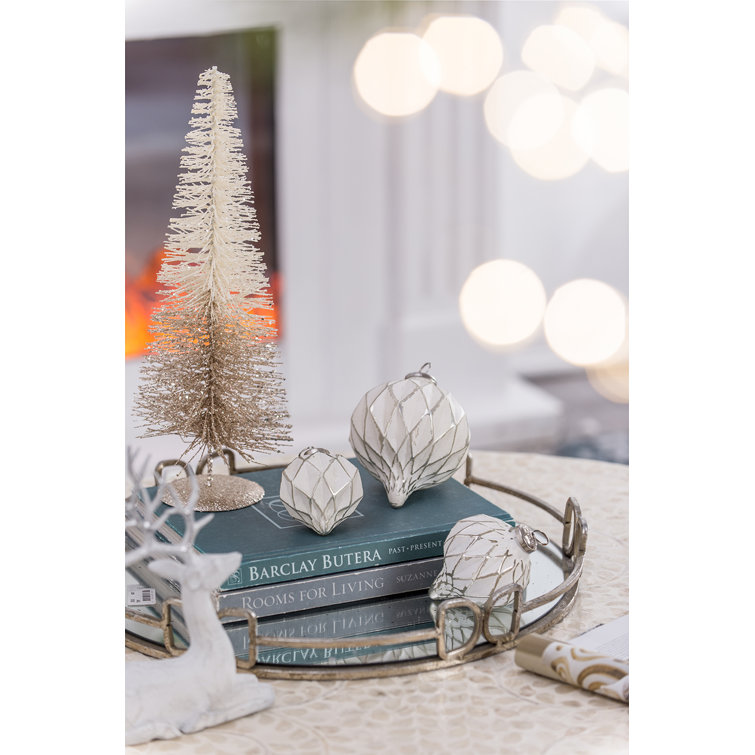 White and Silver Mercury Glass Diamond Onion Ornament Set