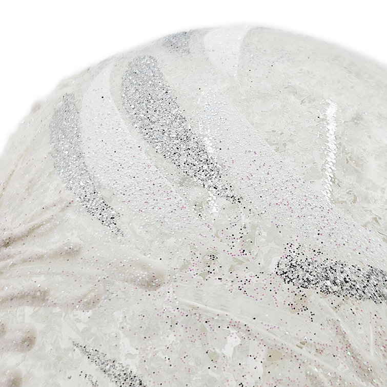 Set of 6 White and Silver Glass Tree Pattern Ornaments