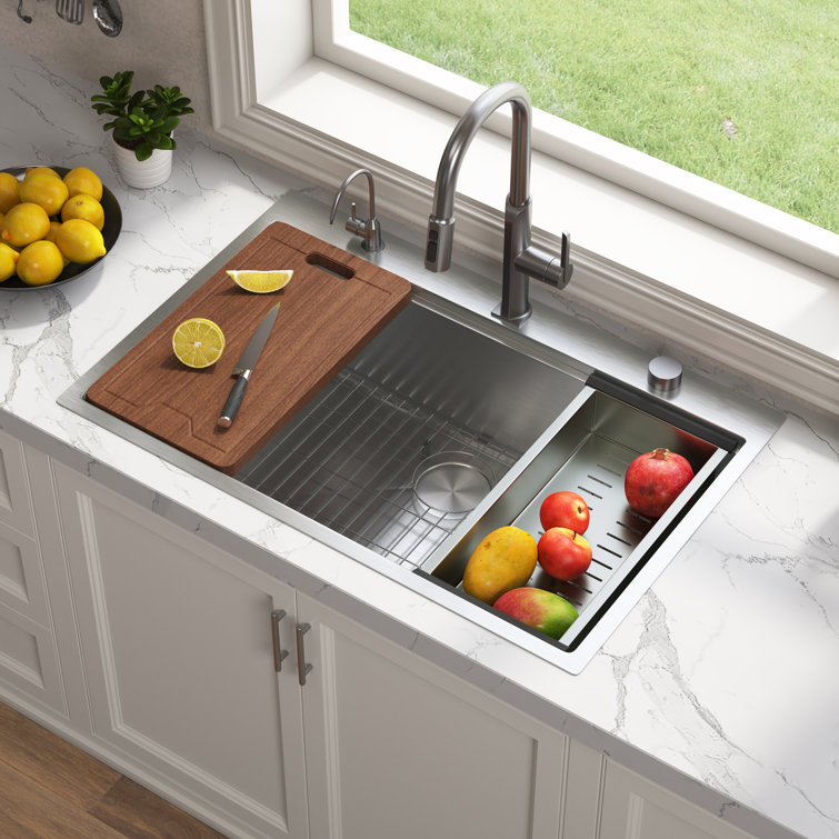 33'' Brushed Stainless Steel Single Bowl Drop-In Workstation Sink