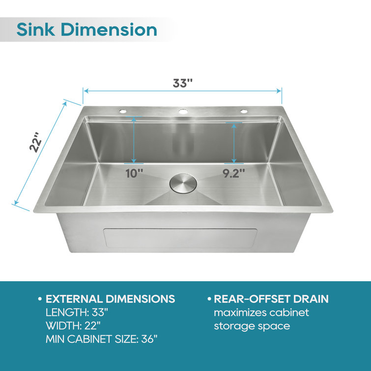33'' Brushed Stainless Steel Single Bowl Drop-In Workstation Sink