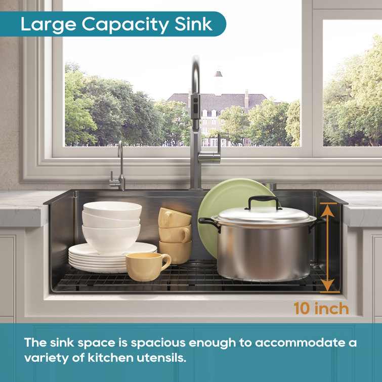 33" Gunmetal Black Stainless Steel Single Bowl Drop-In Workstation Sink