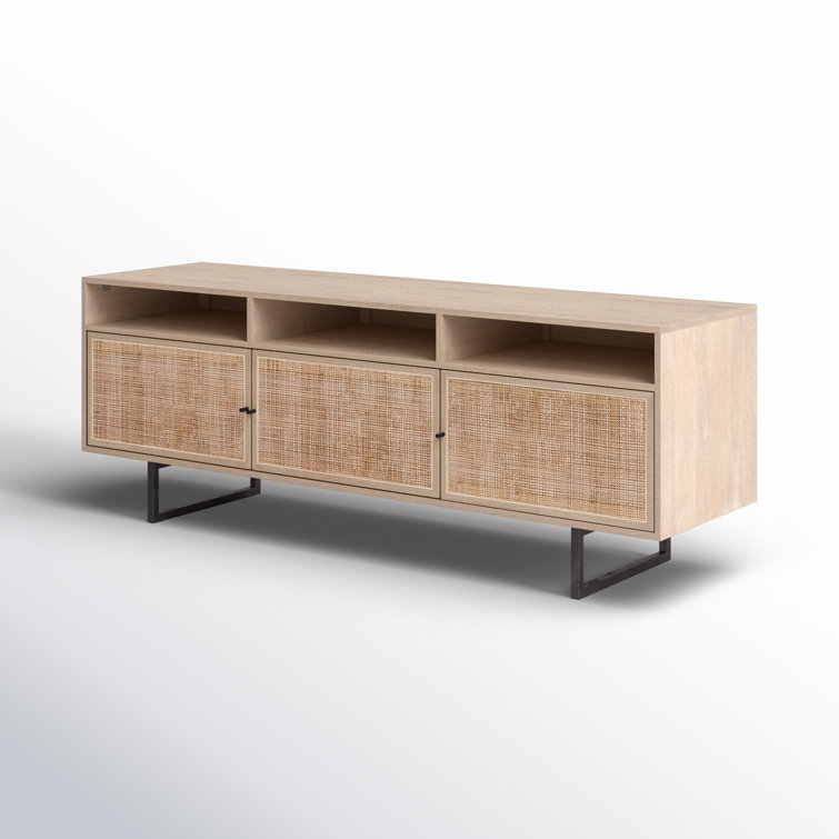 Carmel 65'' Brown Modern Media Console with Woven Cane Doors