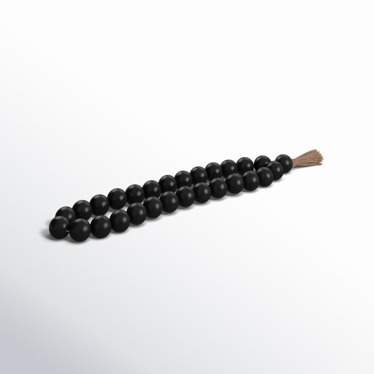 Black Mango Wood Beaded Garland with Tassel, 28"