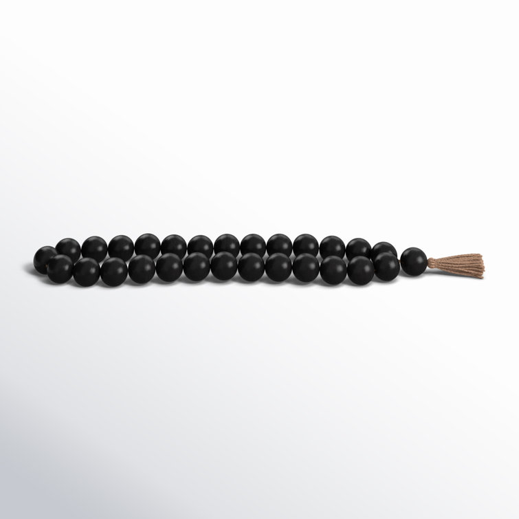 Black Mango Wood Beaded Garland with Tassel, 28"