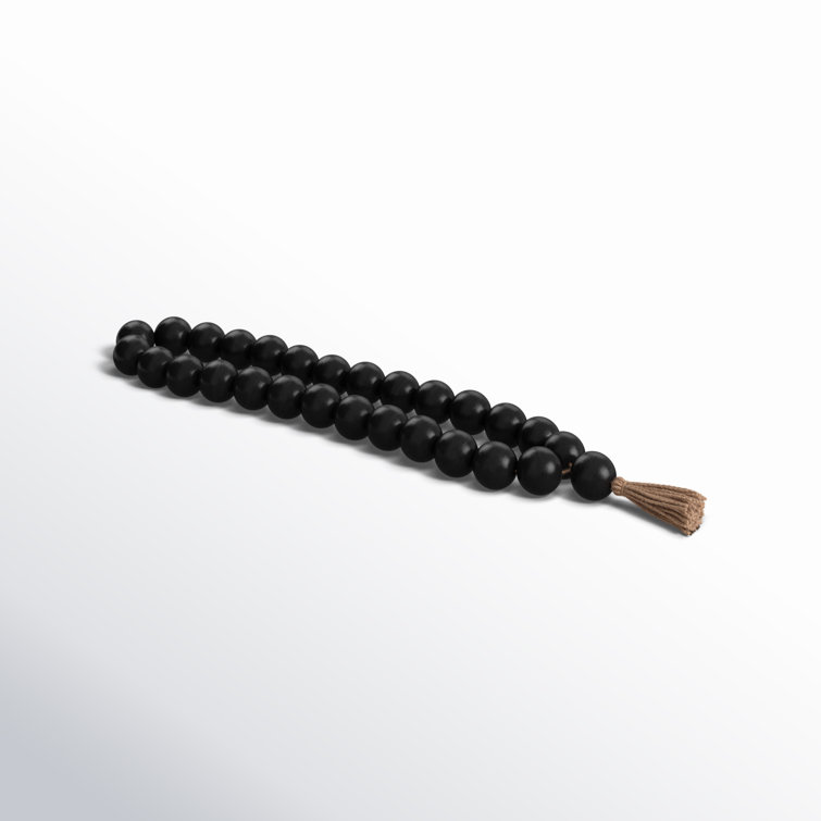 Black Mango Wood Beaded Garland with Tassel, 28"