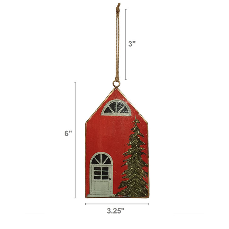 Red Iron and Jute Christmas House Hanging Set of 12