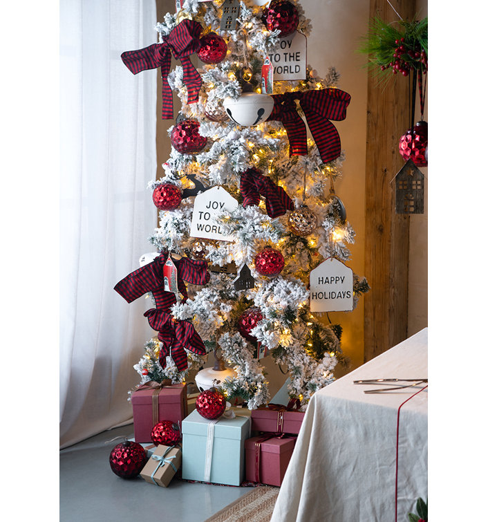Red Iron and Jute Christmas House Hanging Set of 12