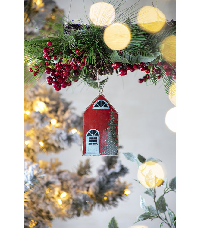Red Iron and Jute Christmas House Hanging Set of 12