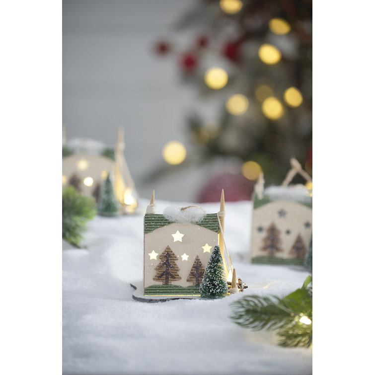 Beige and Green Cardboard Lit Tent Ornament Set of 6