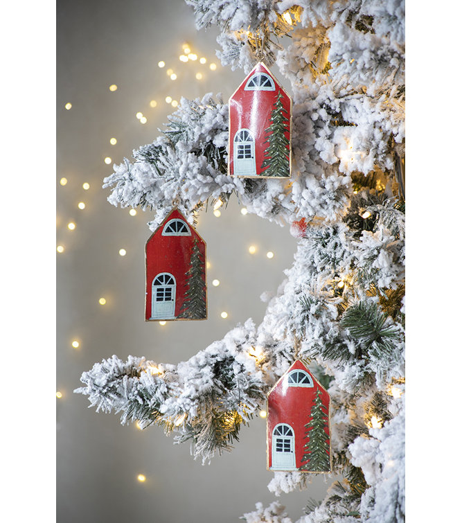 Red Iron and Jute Christmas House Hanging Set of 12