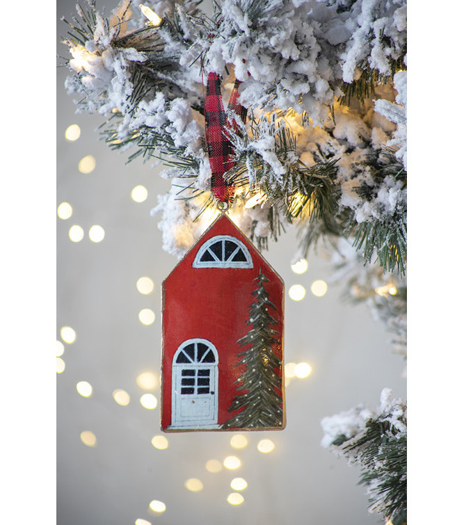 Red Iron and Jute Christmas House Hanging Set of 12