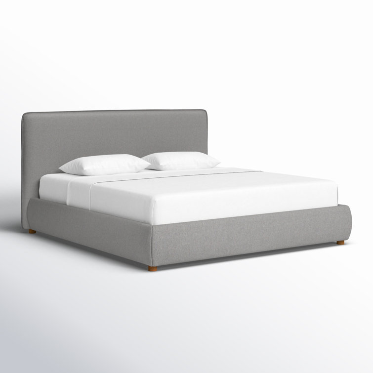 King Size Light Gray Linen Upholstered Bed with Wood Frame