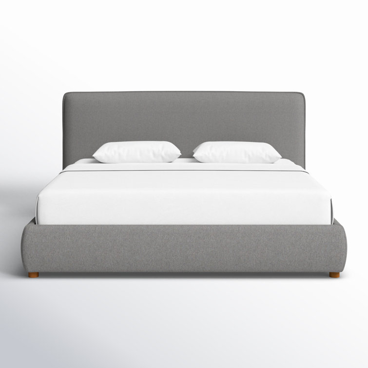 King Size Light Gray Linen Upholstered Bed with Wood Frame
