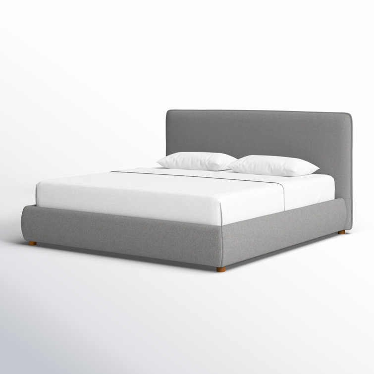 King Size Light Gray Linen Upholstered Bed with Wood Frame