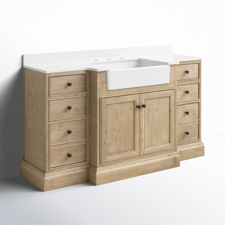 Kelly 60" Weathered Fir Bathroom Vanity with White Stone Countertop