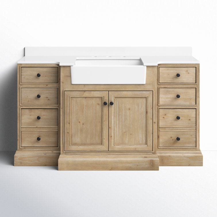 Kelly 60" Weathered Fir Bathroom Vanity with White Stone Countertop