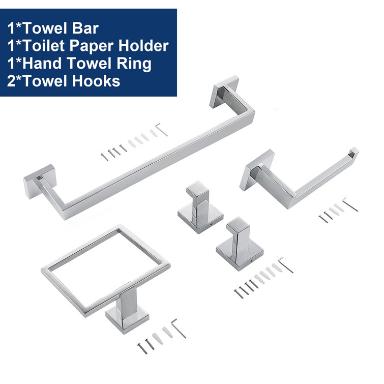 Polished Chrome 5-Piece Stainless Steel Bathroom Hardware Set