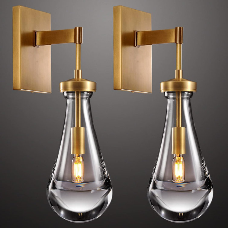 Brass and Gold Raindrop Wall Sconces with Clear Glass
