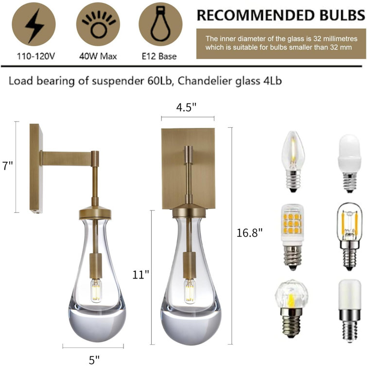 Brass and Gold Raindrop Wall Sconces with Clear Glass