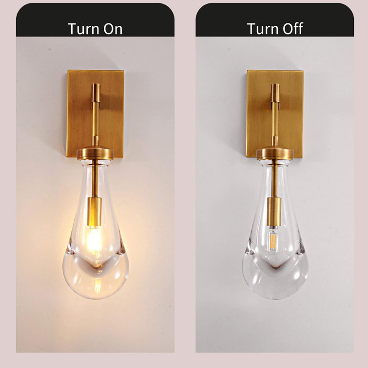 Brass and Gold Raindrop Wall Sconces with Clear Glass