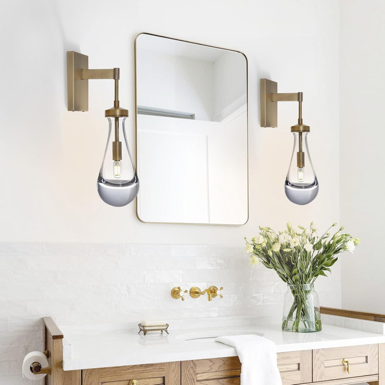 Brass and Gold Raindrop Wall Sconces with Clear Glass